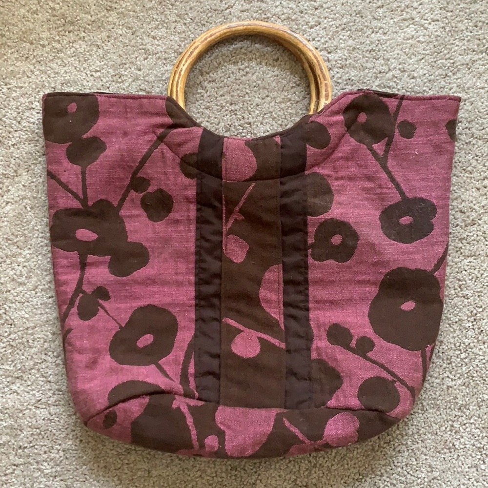 Amahoro Woven Floral Wooden Handle Tote Bag